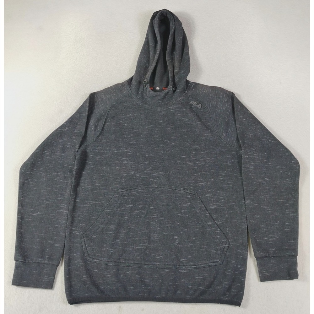 Fila Sport Hoodie Sweatshirt Men Small Black Pullover Fleece Athletic Distressed